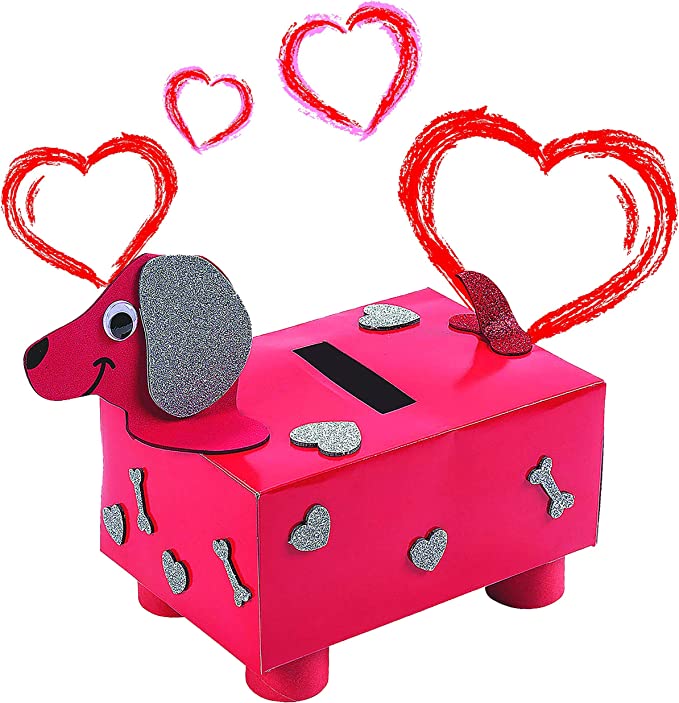 Valentines Mailbox Craft Kit (Makes 1) Valentine's Day Card Exchange Dog Puppy Box for Kids, Mail Box Crafts for Kids Girls Boys - DIY Valentines Card Box by 4E's Novelty