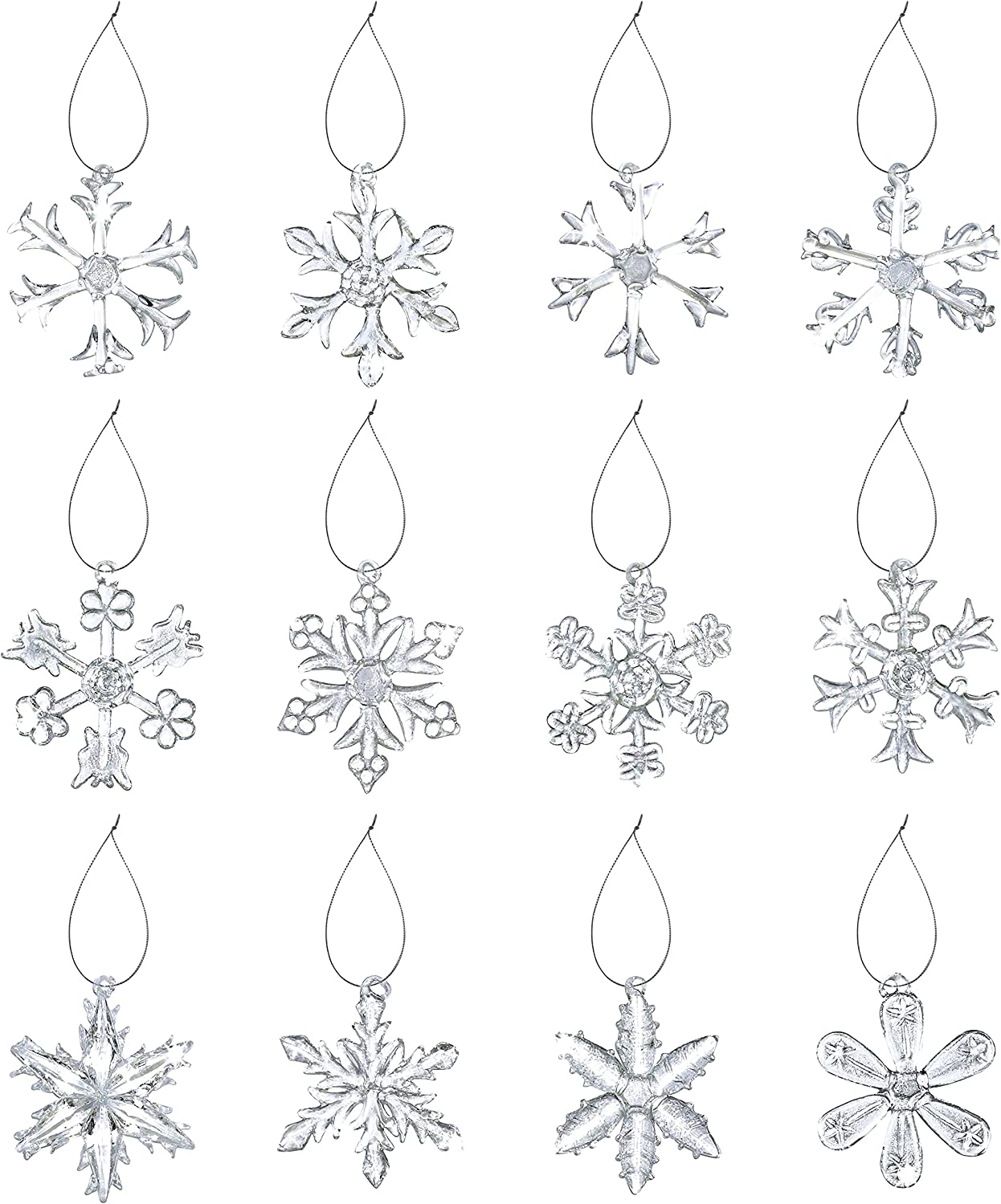 Glass Snowflakes Ornaments 12 Pcs - Clear Glass Christmas Ornaments 2.5" Hanging Snowflake Ornaments for Christmas Tree Winter Wonderland Decoration by 4E's Novelty