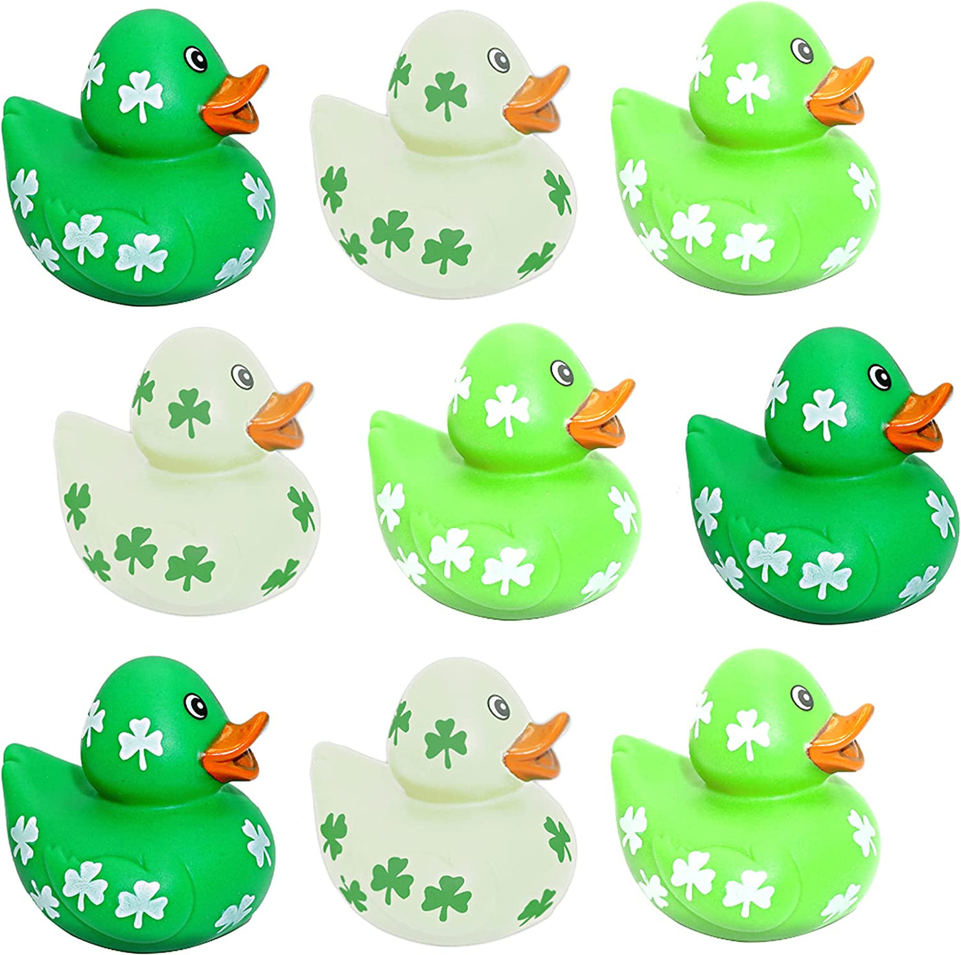 4E's Novelty 24 Pcs St Patricks Day Rubber Ducks - 2 inch Shamrock Rubber Duckies Bulk - St. Patrick's Day Gifts for Kids Party Favors Accessories