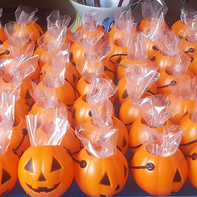 24 Mini Pumpkin Trick or Treat Buckets Bulk Halloween Candy Holders Container for Kids, Halloween Goodie Bags, by 4E's Novelty