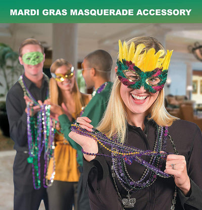 Mardi Gras Beads Bulk (500 Pcs) Mardi Gras Decorations Beads Necklaces for adults | Metallic Assorted Designs | For Masquerade Costume Party Favors Supplies By 4E's Novelty