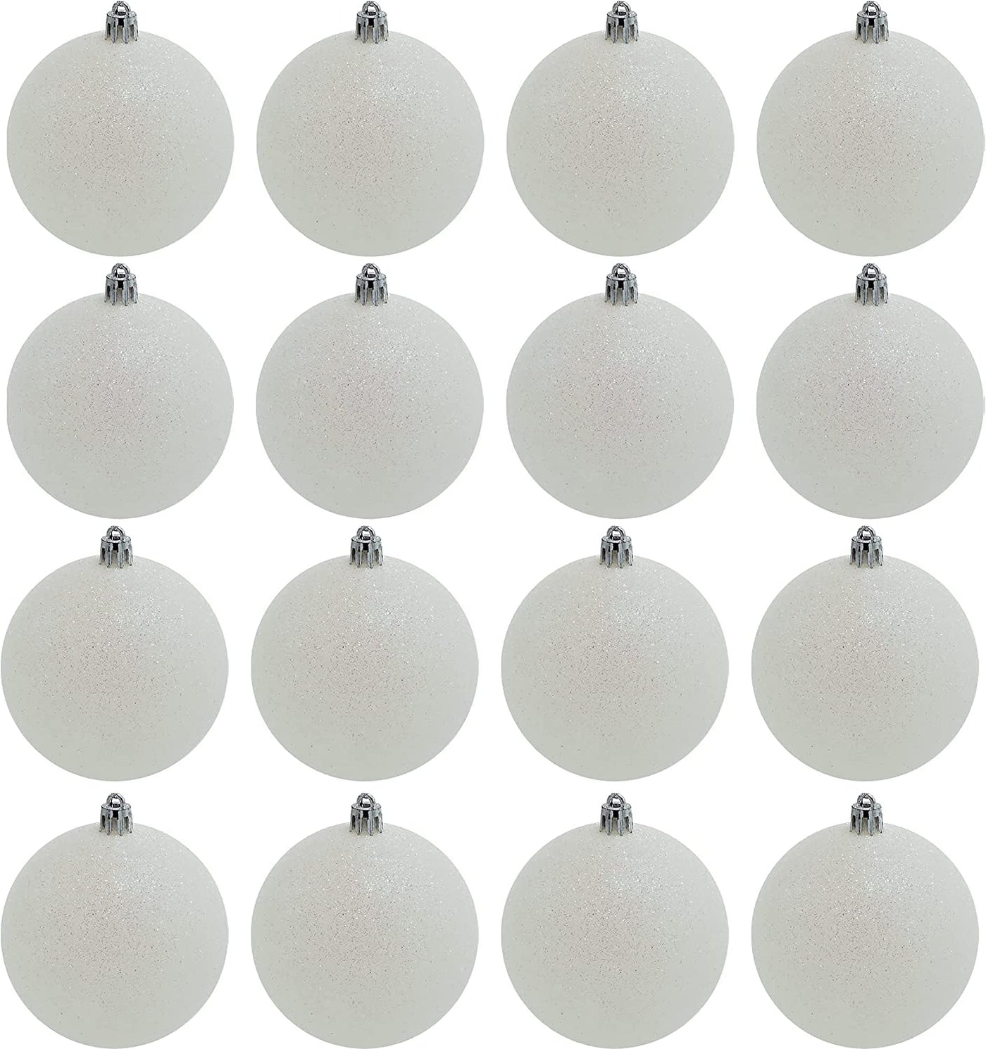 White Snowball Ornament (18 Pack) 2.36 Inch 60mm Glitter Sparkly Snow Ball Christmas Ornament for Christmas Tree Decoration, Iridescent Ornaments Shatterproof Plastic Bulk Set by 4E's Novelty
