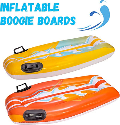 2 Inflatable Kids Boogie Boards for Beach - Learn to Swim Kickboard, Inflatable Surfboard with Handles, Body Surf Floating Pool Float for Beach & Pool Floats by 4E's Novelty