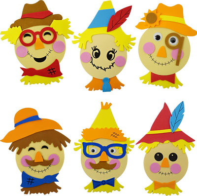 4E's Novelty Scarecrow Fall Crafts for Kids (12 Pack) Foam Self Adhesive, Thanksgiving Crafts for Kids Bulk with Magnet, Fun DIY Activity for ages 3-12