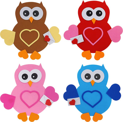 4E's Novelty Valentines Day Owl Magnet Craft for Kids (12 Pack) Foam Valentines Day Craft for Kids Classroom DIY Activity Bulk, Individually Wrapped