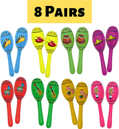 16 Fiesta Maracas Party Favors for Kids & Adults Wooden - Cinco de Mayo Mexican Party Supplies, Fiesta Decoration By 4E’s Novelty