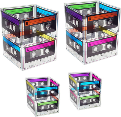 Cassette Tape Bucket Centerpiece (4 Pack) 80s Party Supplies, 90's Theme Birthday Party Decoration Cassette Tape Table Decor, Retro Hip Hop Pop Music Culture Party for Adults & Kids by 4E's Novelty