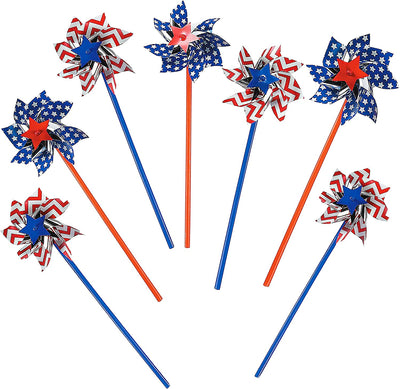 4E's Novelty Patriotic Pinwheels [24 Pack] Party Favors for Kids & Adults, 4th of July Decorations Wind Spinner - American Flag Themed Pinwheels for Garden Decor, Fourth of July Decorations Outdoor