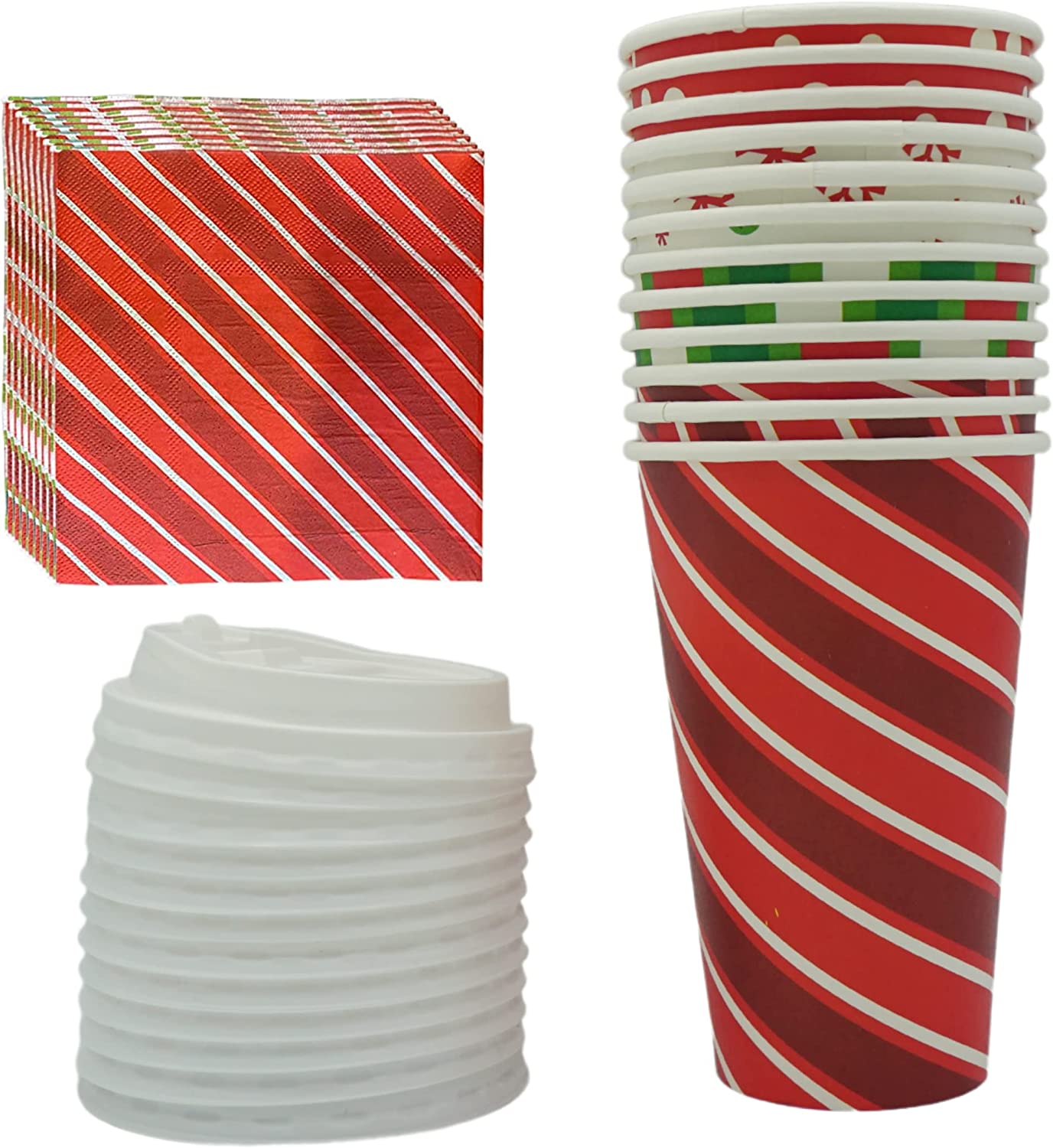 4E's Novelty Christmas Paper Cups Disposable 16 oz With Lids & Napkins (12 Packs) for Christmas Hot Cocoa Party Supplies, Hot Chocolate Bar