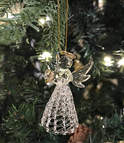 12 Pcs Glass Angel Christmas Ornaments for Christmas Tree Decoration - 2.5 Inch Small (Set of 12) Clear Spun Glass Religious Angel Figurine by 4E's Novelty