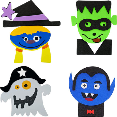 4E's Novelty Halloween Crafts for Kids (12 Pack) Bulk Foam Magnet Character Faces, Fall Crafts for Kids & Toddlers Ages 3-12
