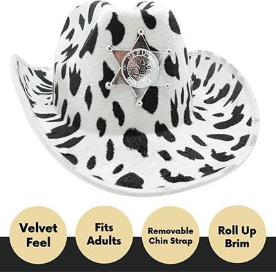 4E's Novelty Cow Print Cowboy Hat with Bandana - Cowgirl Hat for Women & Men Adult Size - Western Hat, Cowboy Costume Accessories