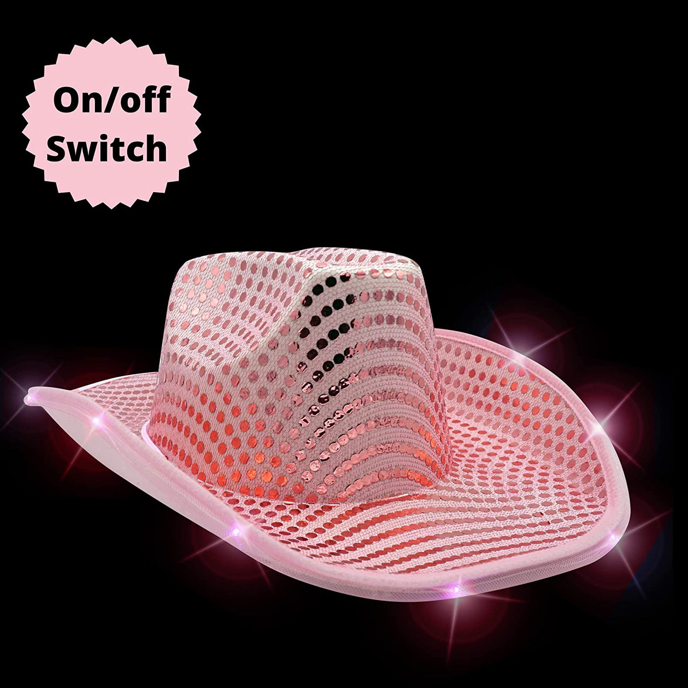 4E's Novelty Light Up Pink Cowgirl Hat - Sequin Pink Cowboy Hat for Women & Teens - for Cowgirl Costume for Women, Space Disco Cowgirl Bachelorette Party, Halloween Cowboy Costume Accesories
