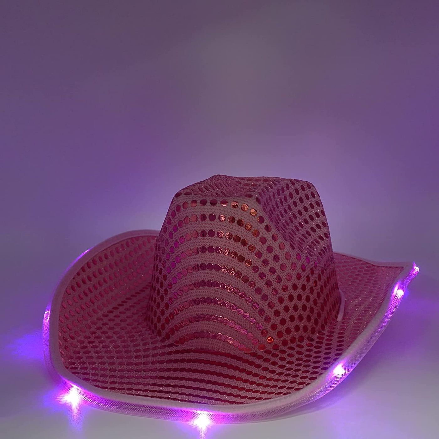 4E's Novelty Light Up Pink Cowgirl Hat - Sequin Pink Cowboy Hat for Women & Teens - for Cowgirl Costume for Women, Space Disco Cowgirl Bachelorette Party, Halloween Cowboy Costume Accesories