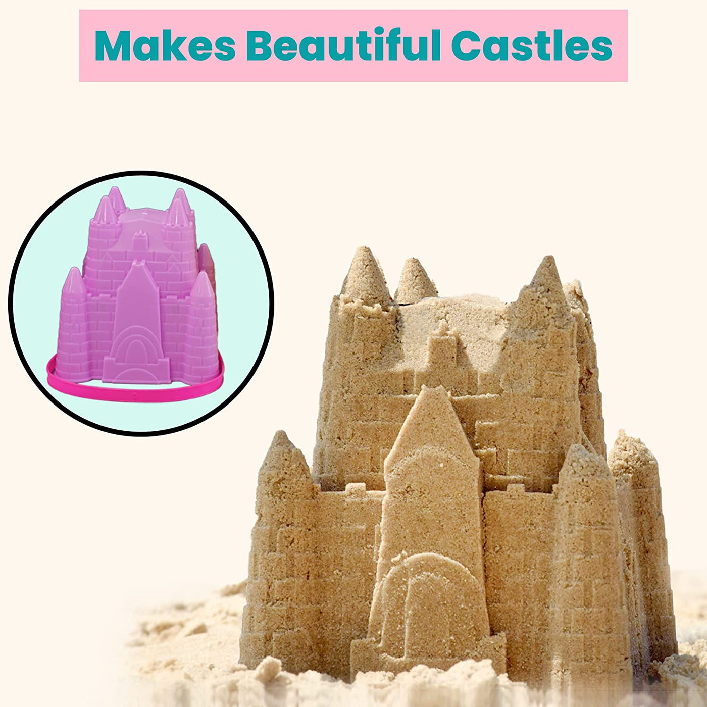 4E's Novelty (4 Sets) Castle Beach Buckets and Shovels, Large Size 7" - Sand Castle Building Kit, Sandcastle Molds Beach Toys for Kids 3-10, Outdoor Sand Toys for Toddlers