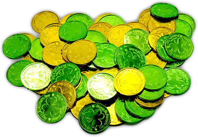5" St Patrick’s Day Pot of Gold with 100 Lucky Coins - Green Pot of Gold Cauldron Plastic Bucket for Leprechaun Decorations, Green & Gold Coins Plastic Bulk by 4E's Novelty