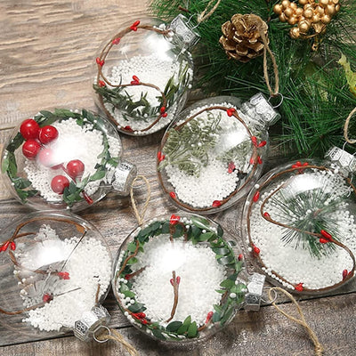 Flat Ball Clear Plastic Ornaments for Crafts Fillable - 12 Pack Bulk, 80mm 3.15" Transparent Shatterproof Fillable Christmas Ornaments for DIY Crafts by 4E's Novelty