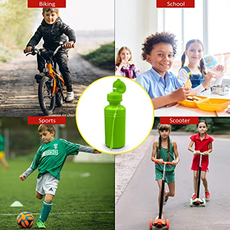Bulk Water Sports Bottles for Kids (12 Pack) 18 oz Squeeze Reusable Plastic Neon Colors Water Bottle, BPA Free, Bike Kids Water Bottles by 4E's Novelty