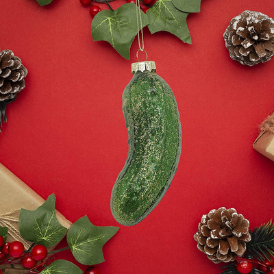 Blown Glass Pickle Ornament for Christmas Tree (1 Piece) Christmas Pickle Ornament Shatterproof Sparkly 4” Traditional German Christmas Decoration by 4E's Novelty
