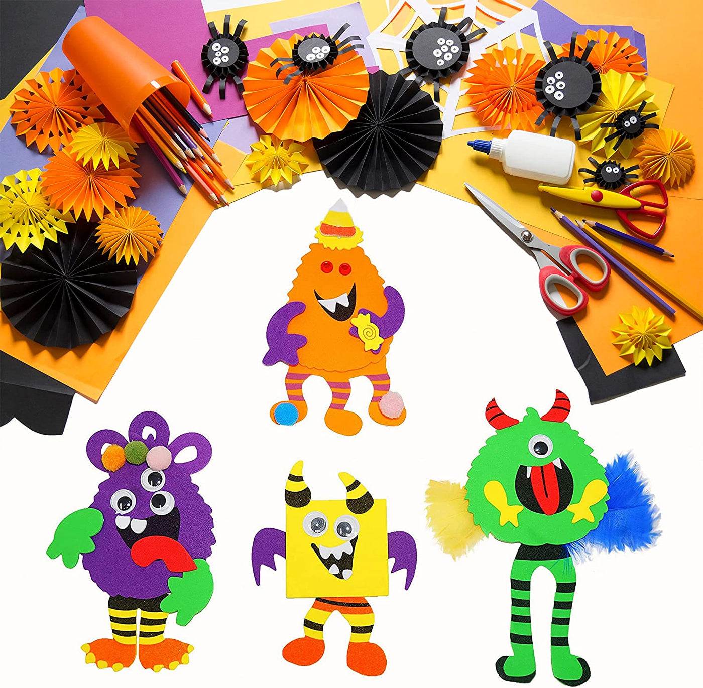 4E's Novelty Halloween Crafts for Kids (12 Pack) Silly Monsters Foam Magnet Fall Crafts for Kids Bulk, Halloween Party Activities for Kids Ages 3-5, 4-8