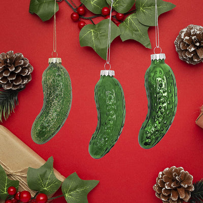 Blown Glass Pickle Ornament for Christmas Tree (3 Pack) Christmas Pickle Ornament Shatterproof 4” Traditional German Christmas Decoration by 4E's Novelty