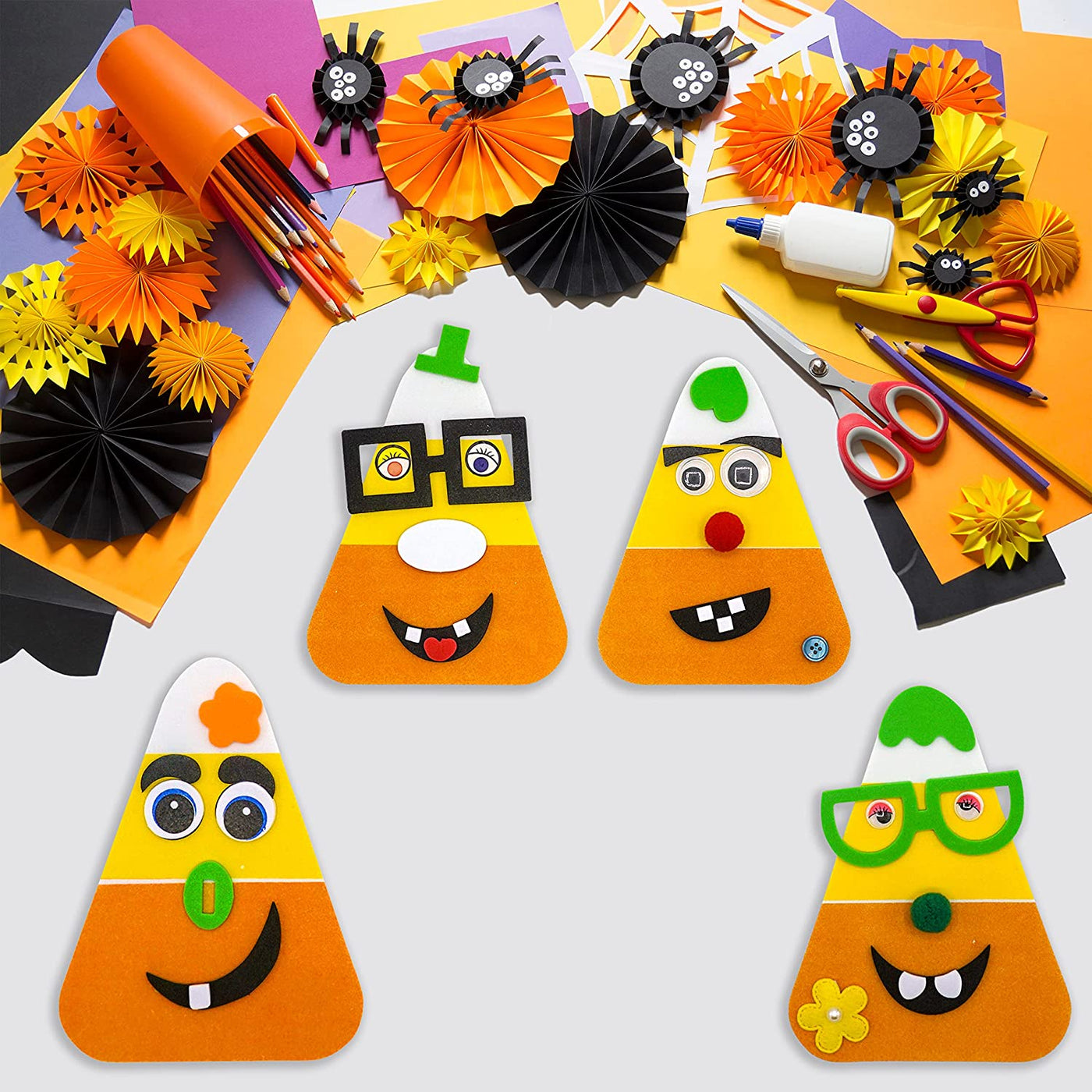 4E's Novelty Halloween Crafts for Kids (12 Pack) Goofy Candy Corn Magnet Foam Craft Kit - Bulk Fall Arts and Crafts for Toddlers & Kids, Halloween Activities for Kids Party