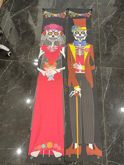 6Ft Dia De Los Muertos Decor, Set of 2 Banners - Day of The Dead Decorations, Hanging Sugar Skull Backdrop Banner for Home Indoor & Outdoor Porch Sign Halloween Decorations by 4E's Novelty